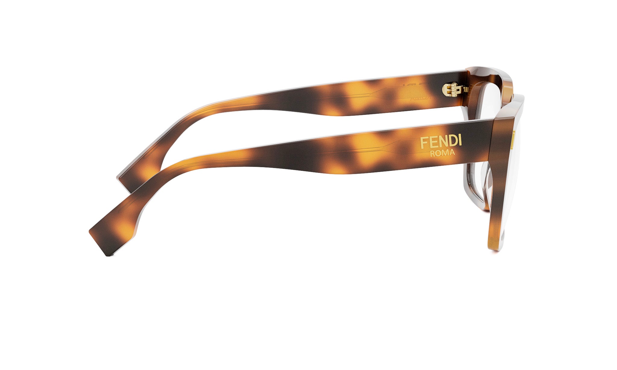 A pair of tortoiseshell-framed sunglasses with the Fendi logo visible on the side.