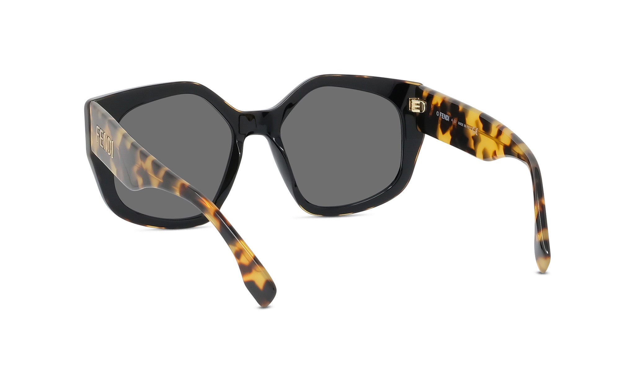 A pair of stylish sunglasses with a black frame and a leopard print pattern on the temples.