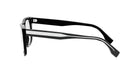 A pair of black-framed glasses with a white stripe on the side.