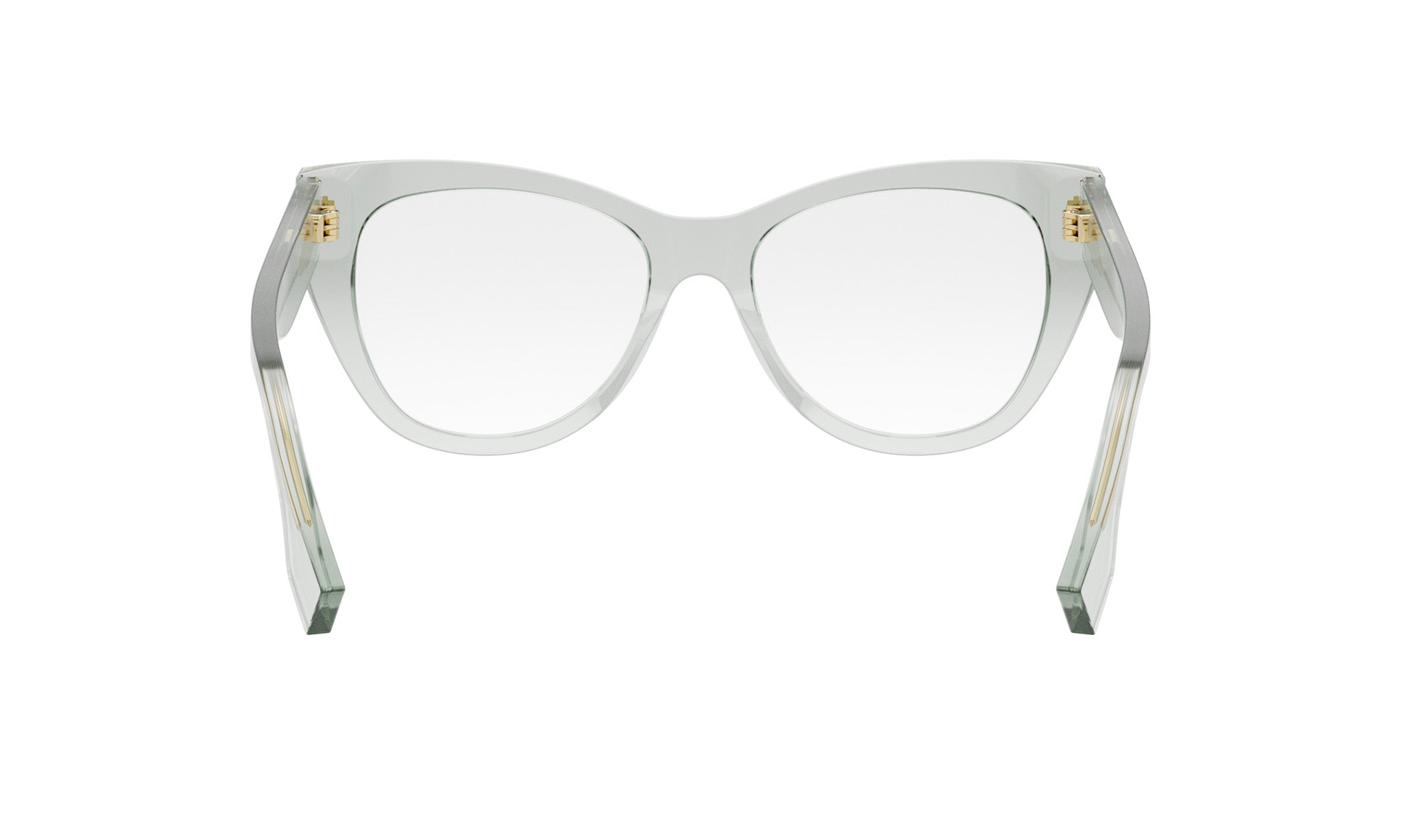 A pair of clear, white-framed glasses with gold accents.