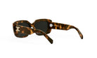 A pair of stylish sunglasses with a tortoiseshell frame and dark lenses.