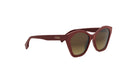 A pair of burgundy-colored sunglasses with a dark frame and dark lenses.
