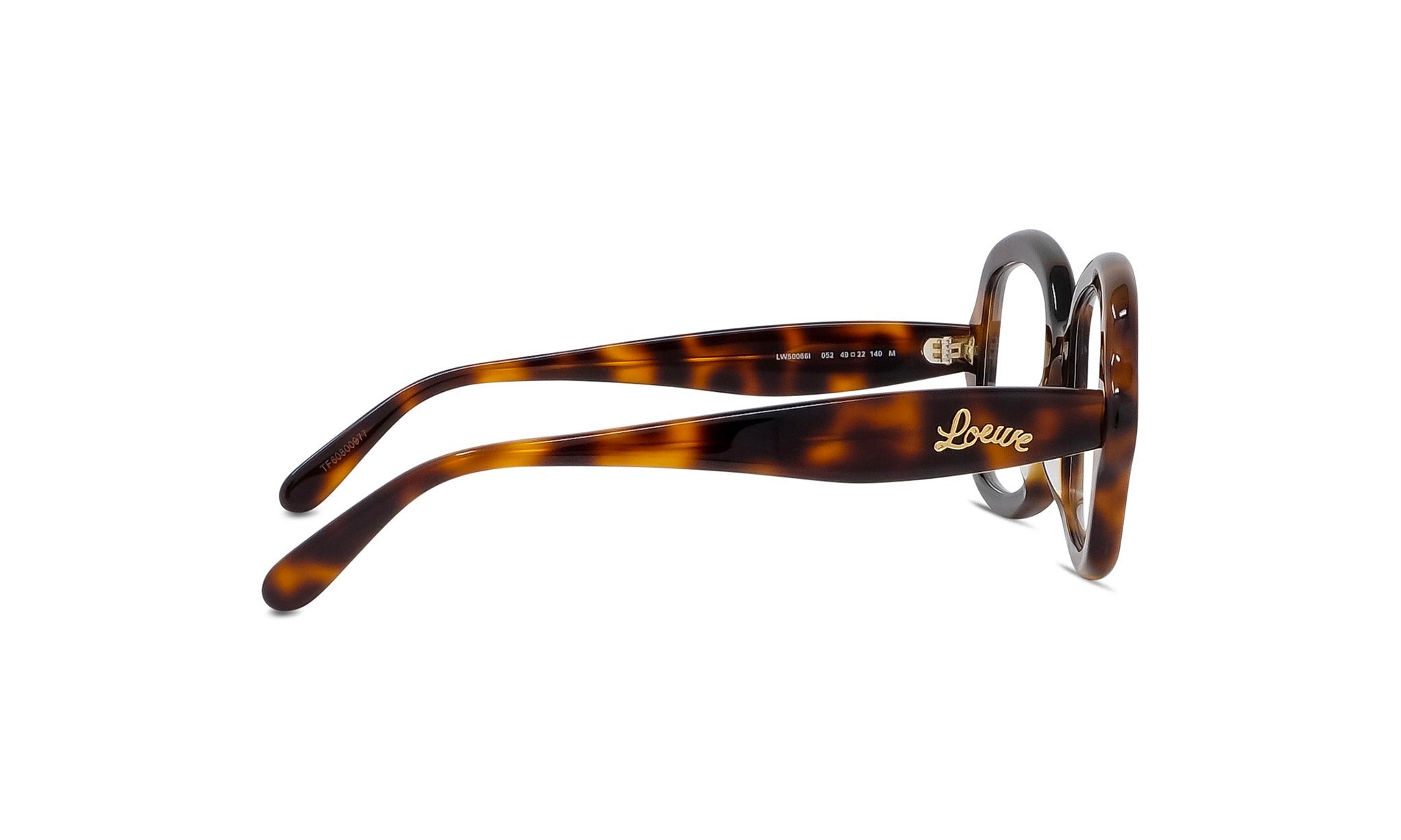 A pair of tortoiseshell-framed eyeglasses with the word "Love" engraved on the temple arms.