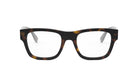 A pair of tortoiseshell-framed glasses with a dark frame and clear lenses.