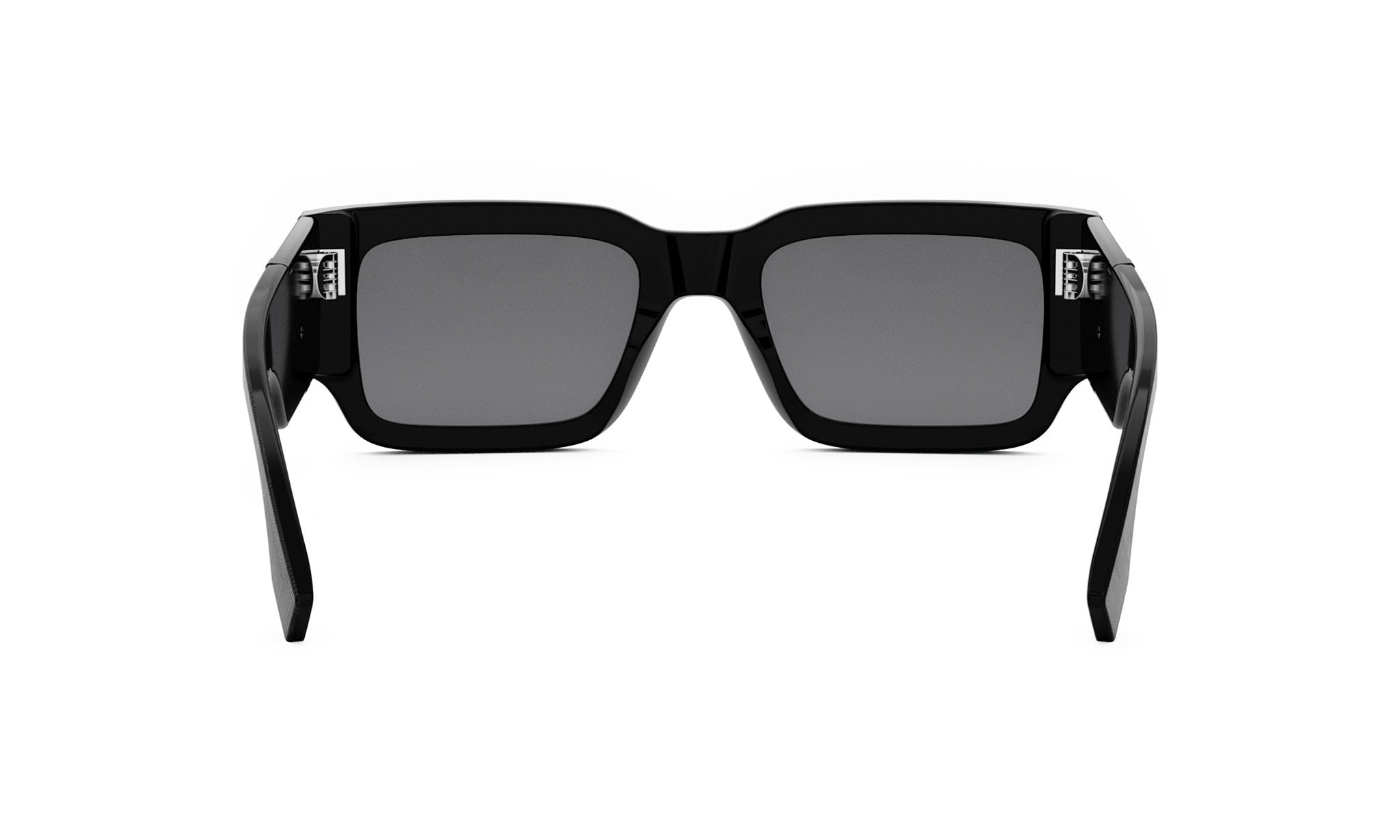 A pair of black rectangular sunglasses with dark lenses.