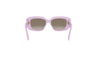 A pair of pink-framed sunglasses with dark lenses.