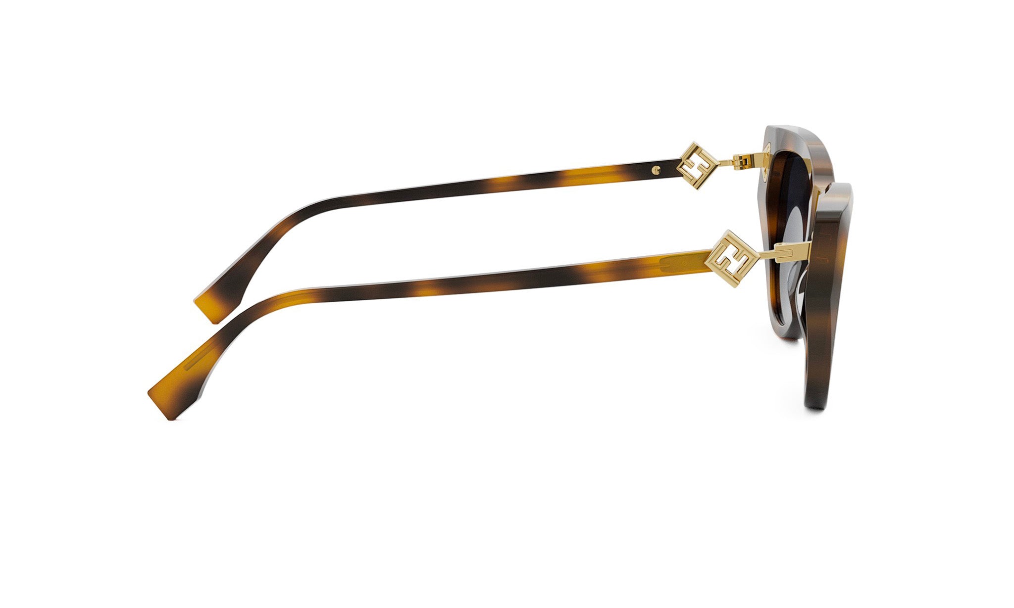 A pair of brown-tinted sunglasses with gold-colored metal accents.