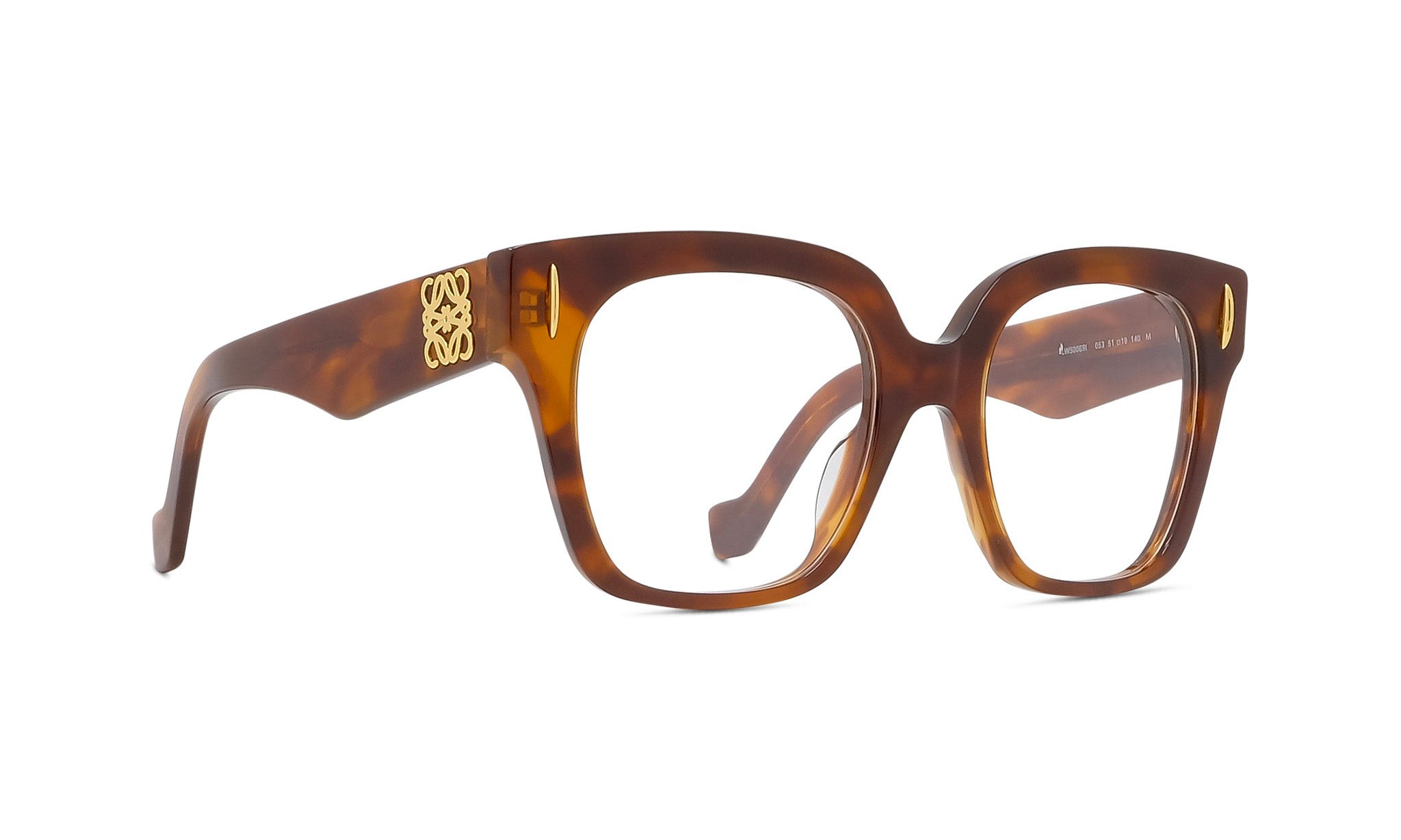 A pair of brown-framed glasses with a gold-colored accent on the temples.