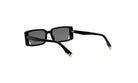 A pair of black rectangular sunglasses with gold accents.