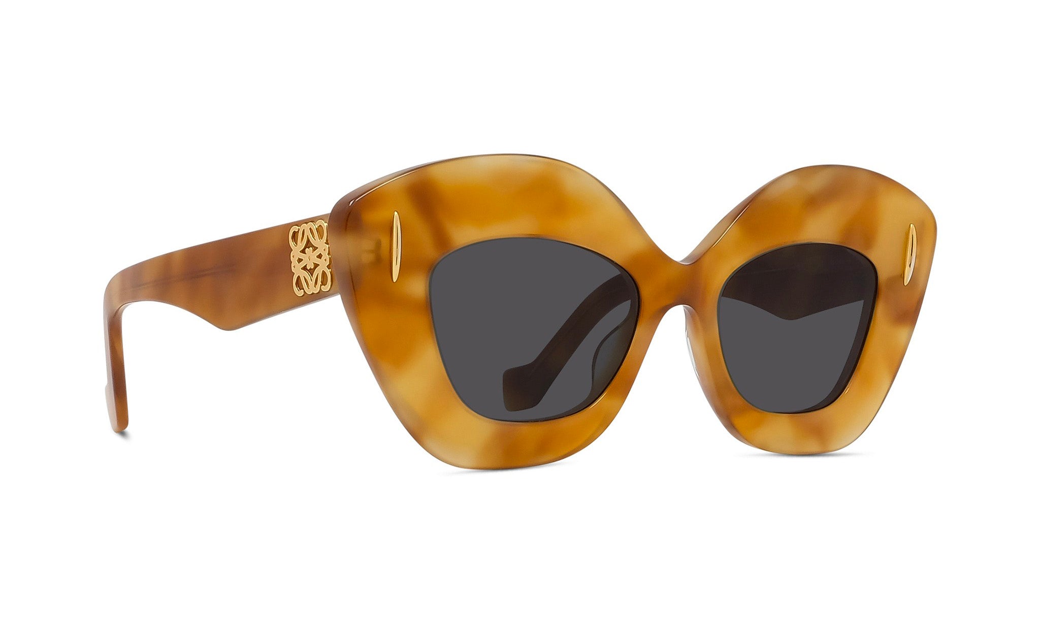 A pair of stylish sunglasses with a distinctive, elongated frame and dark lenses.