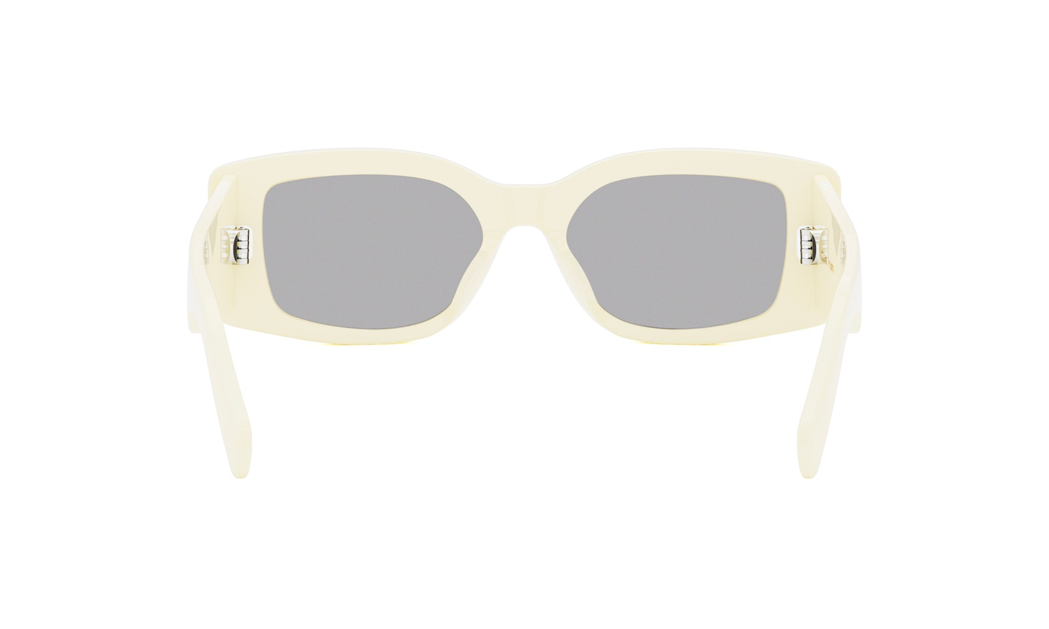 A pair of white, square-framed sunglasses with dark lenses.