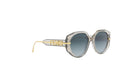 A pair of stylish sunglasses with a gold frame and dark lenses.