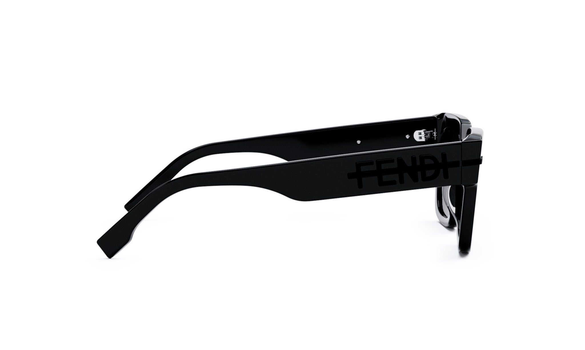 A pair of black Fendi sunglasses against a white background.