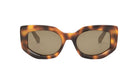 A pair of stylish sunglasses with a tortoiseshell frame and dark lenses.