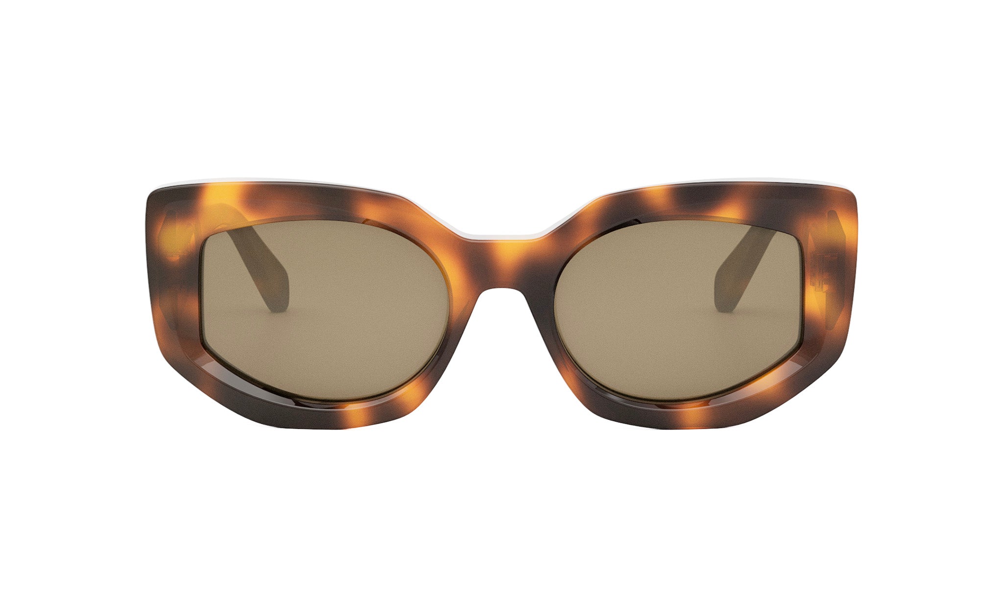 A pair of stylish sunglasses with a tortoiseshell frame and dark lenses.