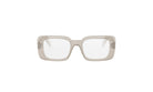 A pair of clear, rectangular-framed glasses with a simple, minimalist design.