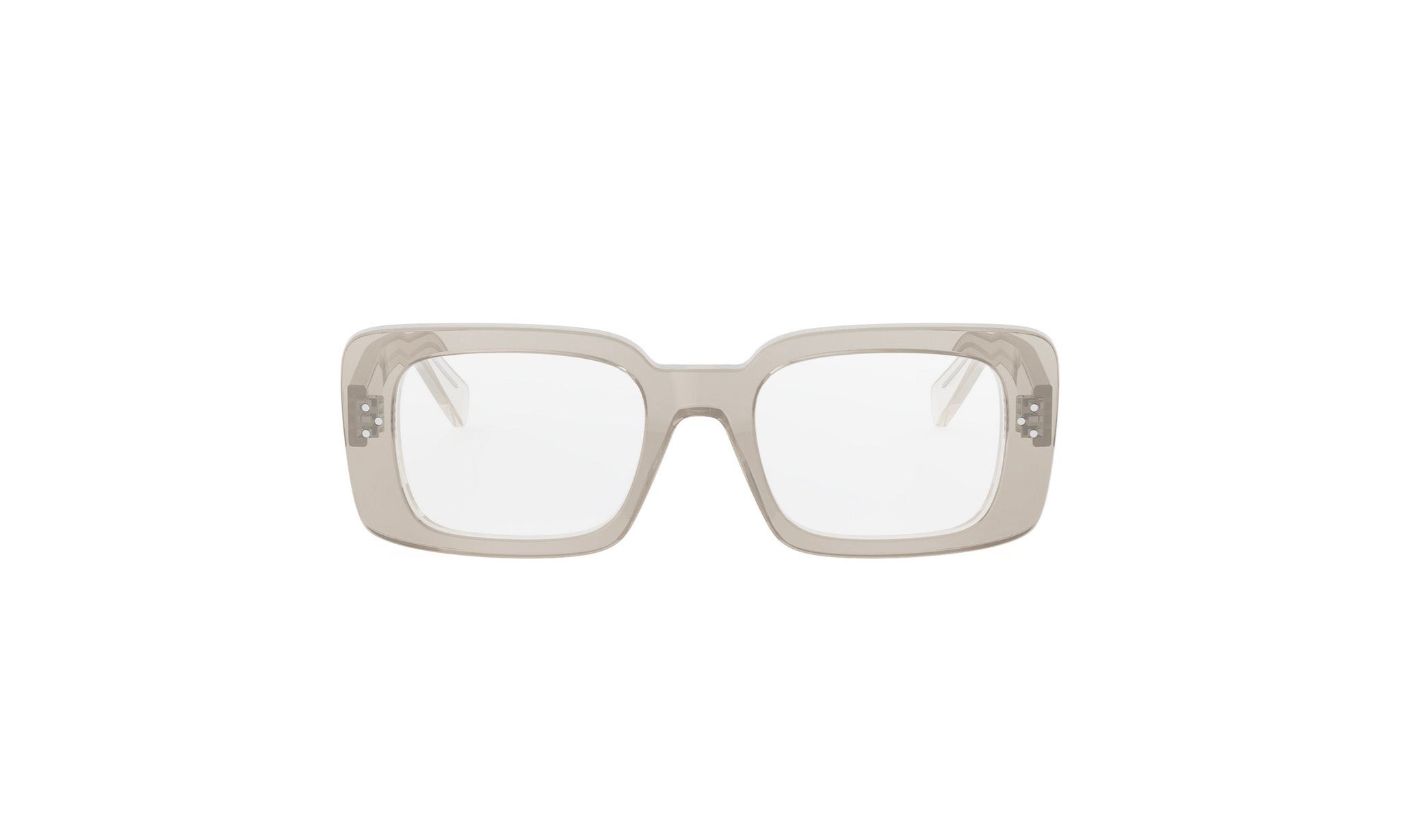 A pair of clear, rectangular-framed glasses with a simple, minimalist design.