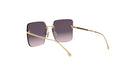 A pair of stylish sunglasses with a gold frame and dark gradient lenses.