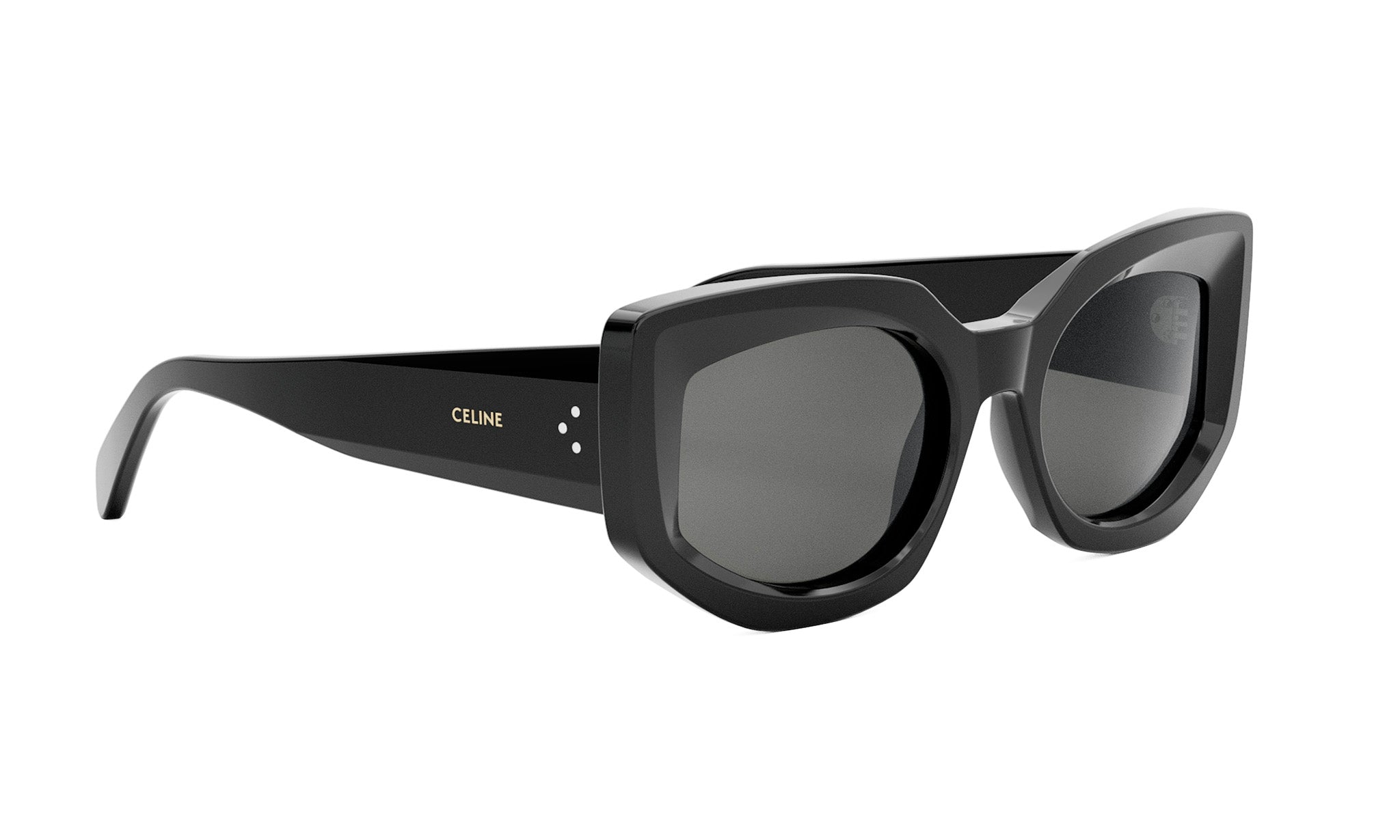 A pair of black sunglasses with a sleek, modern design.