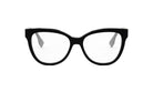 A pair of black-framed glasses with clear lenses.