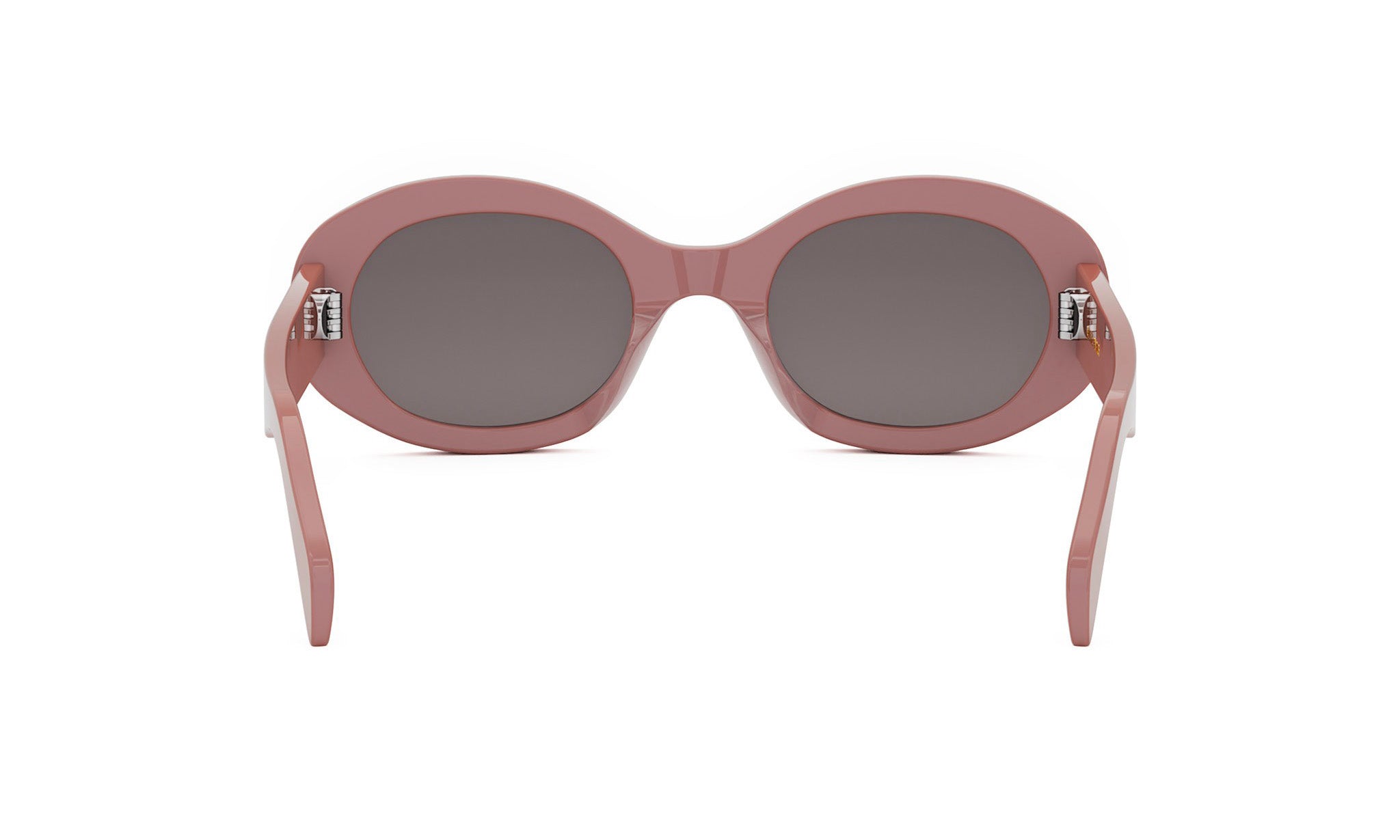 A pair of pink-framed sunglasses with dark lenses.