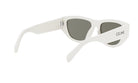 A pair of white sunglasses with the Celine logo on the frame.