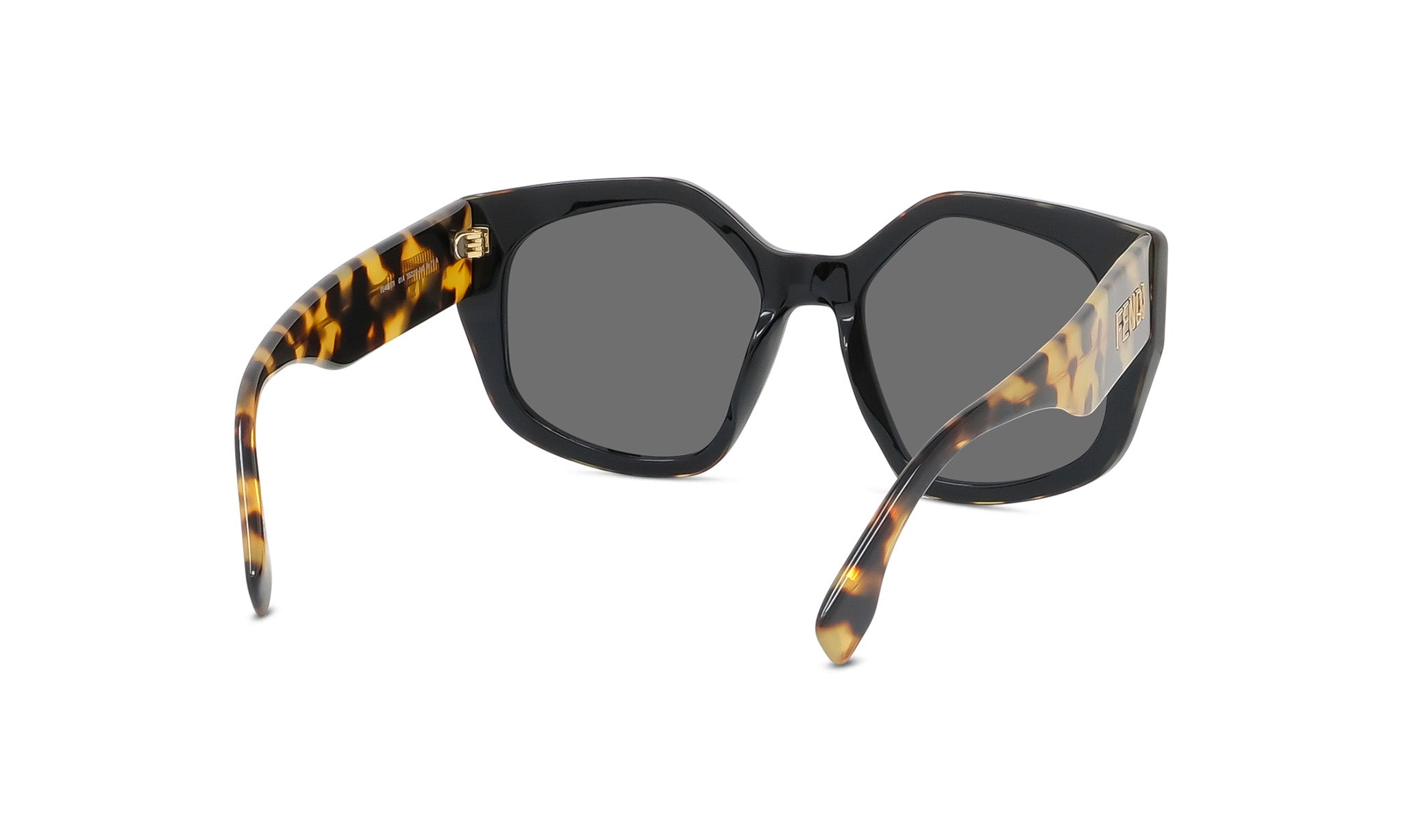 A pair of stylish sunglasses with a black frame and a tortoiseshell pattern on the temples.