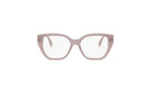 A pair of stylish, beige-framed glasses with clear lenses.