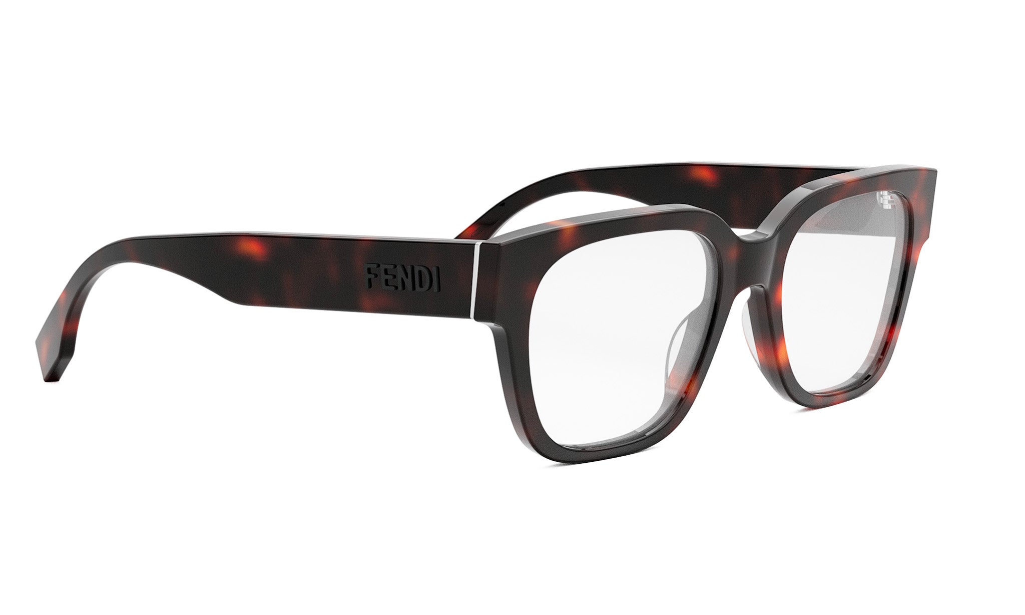 A pair of stylish tortoiseshell-framed glasses with a dark frame and clear lenses.