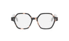 A pair of stylish, tortoiseshell-framed glasses with a modern, geometric design.