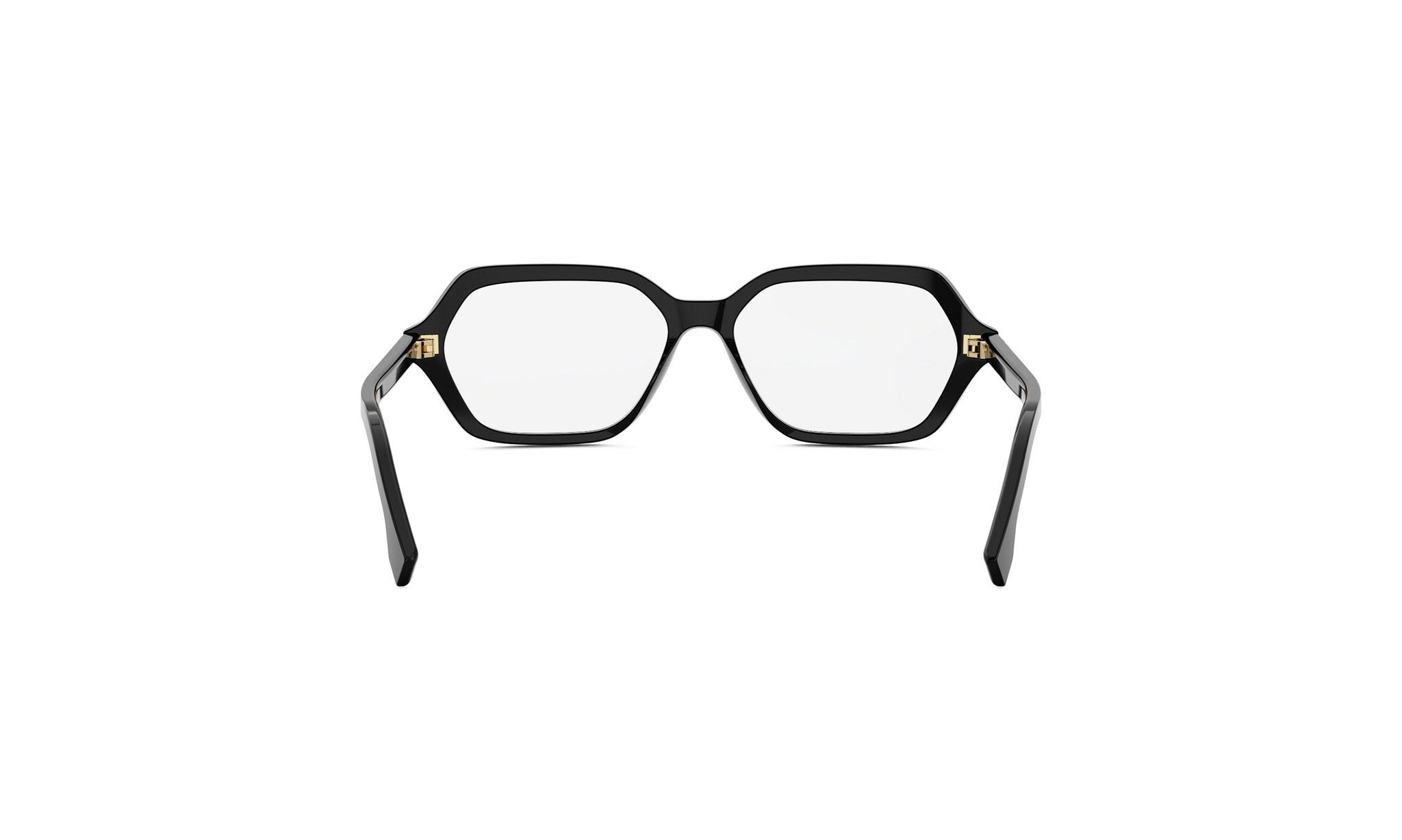 A pair of black-framed glasses with a geometric, modern design.