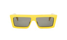 A pair of yellow rectangular sunglasses with dark lenses.
