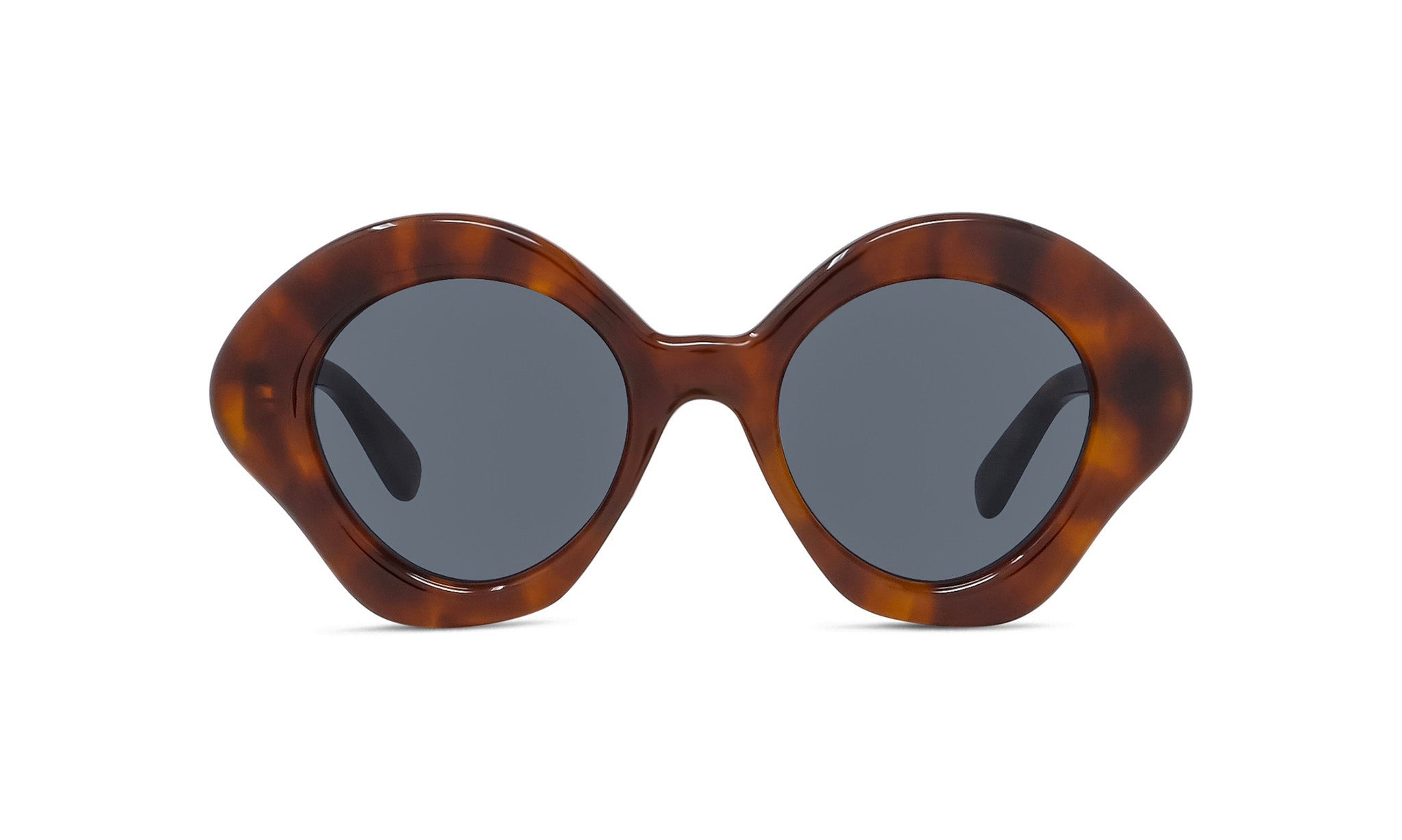 A pair of brown tortoiseshell sunglasses with dark lenses.