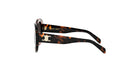 A pair of sunglasses with a tortoiseshell frame and a white logo on the side.