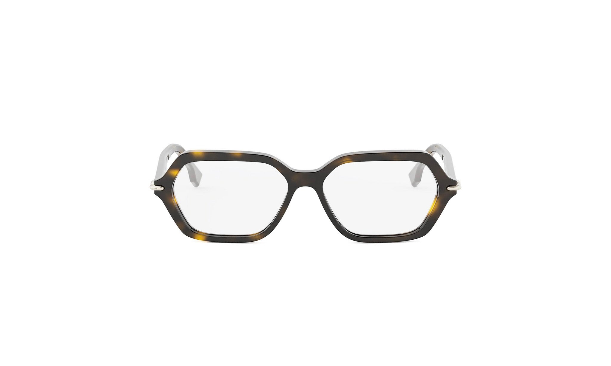 A pair of tortoiseshell-framed glasses with a dark frame and clear lenses.