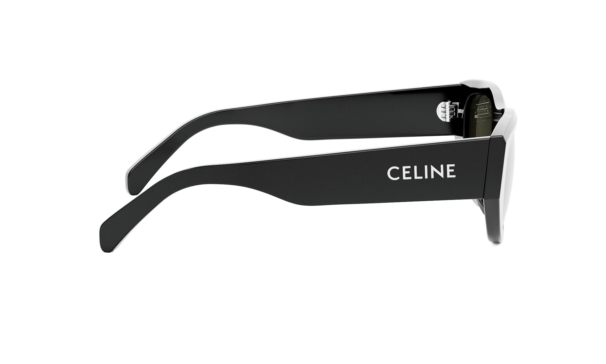 A pair of black sunglasses with the Celine logo on the frame.
