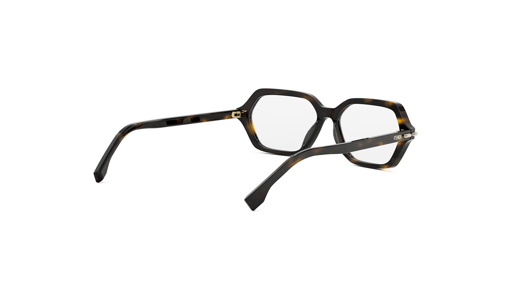 A pair of tortoiseshell-framed glasses with a dark frame and clear lenses.