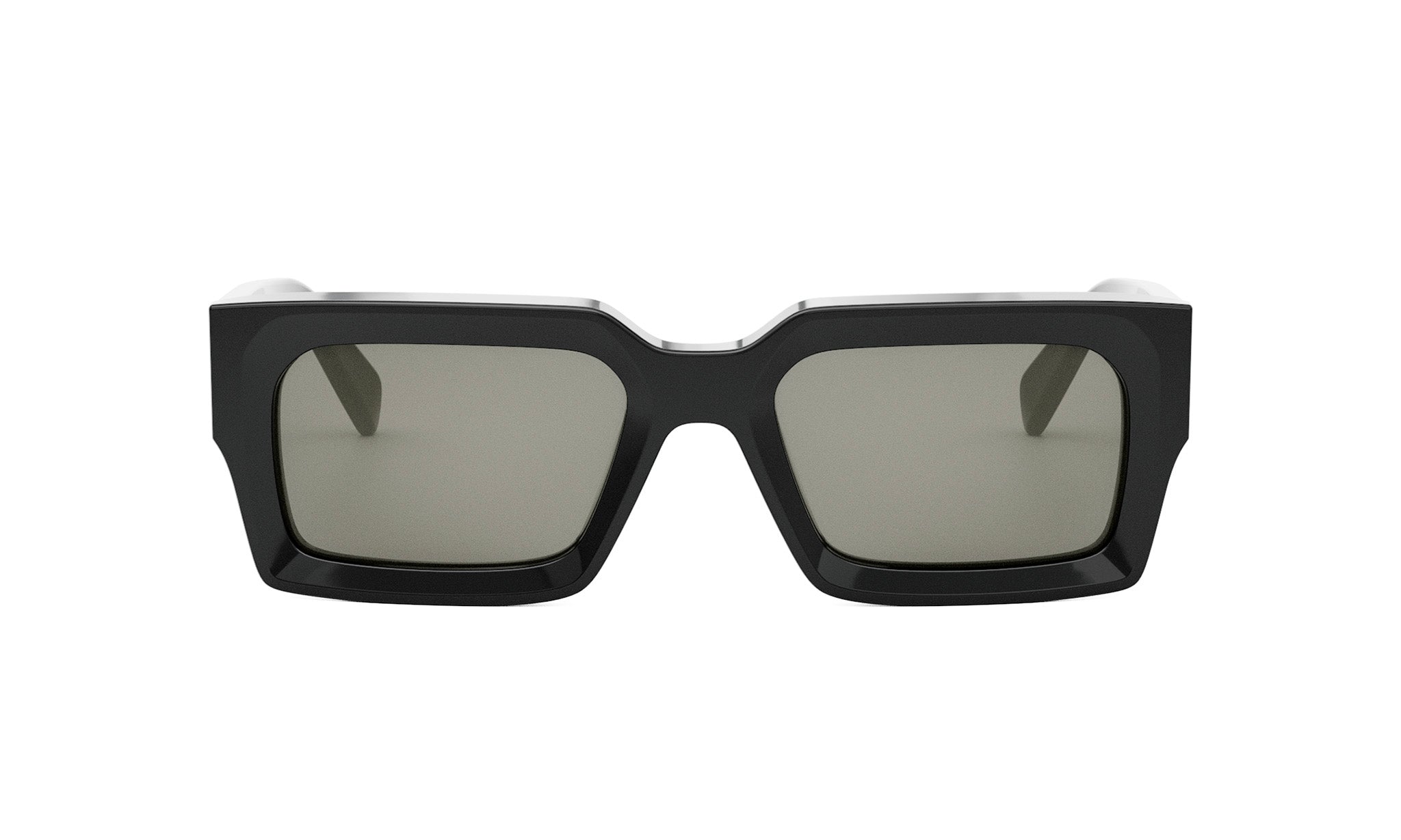 A pair of black rectangular sunglasses with dark lenses.