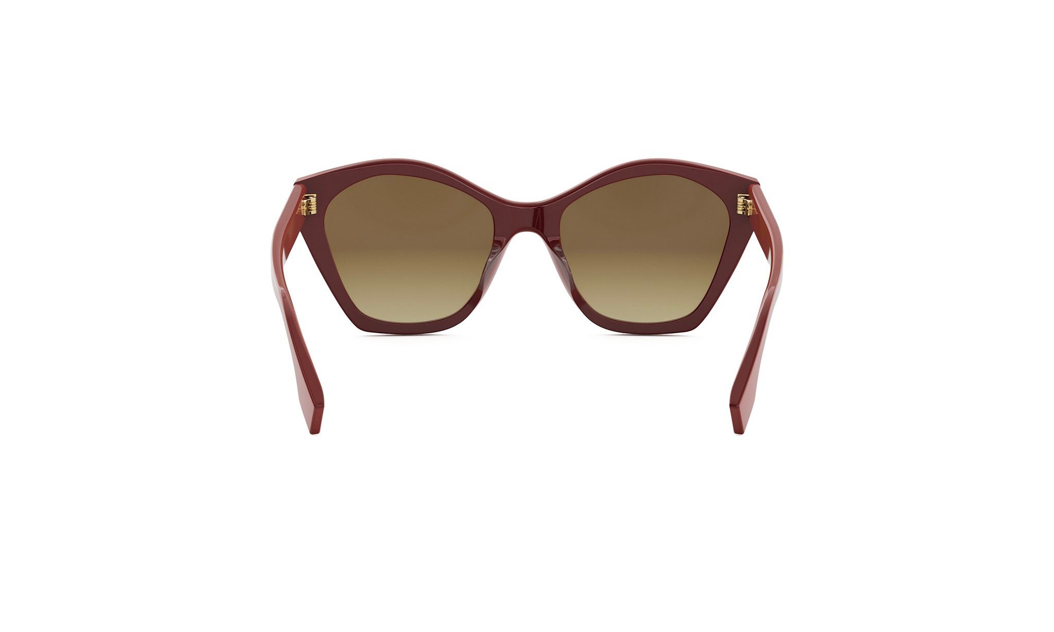 A pair of burgundy-colored cat-eye sunglasses with dark lenses and dark red frames.