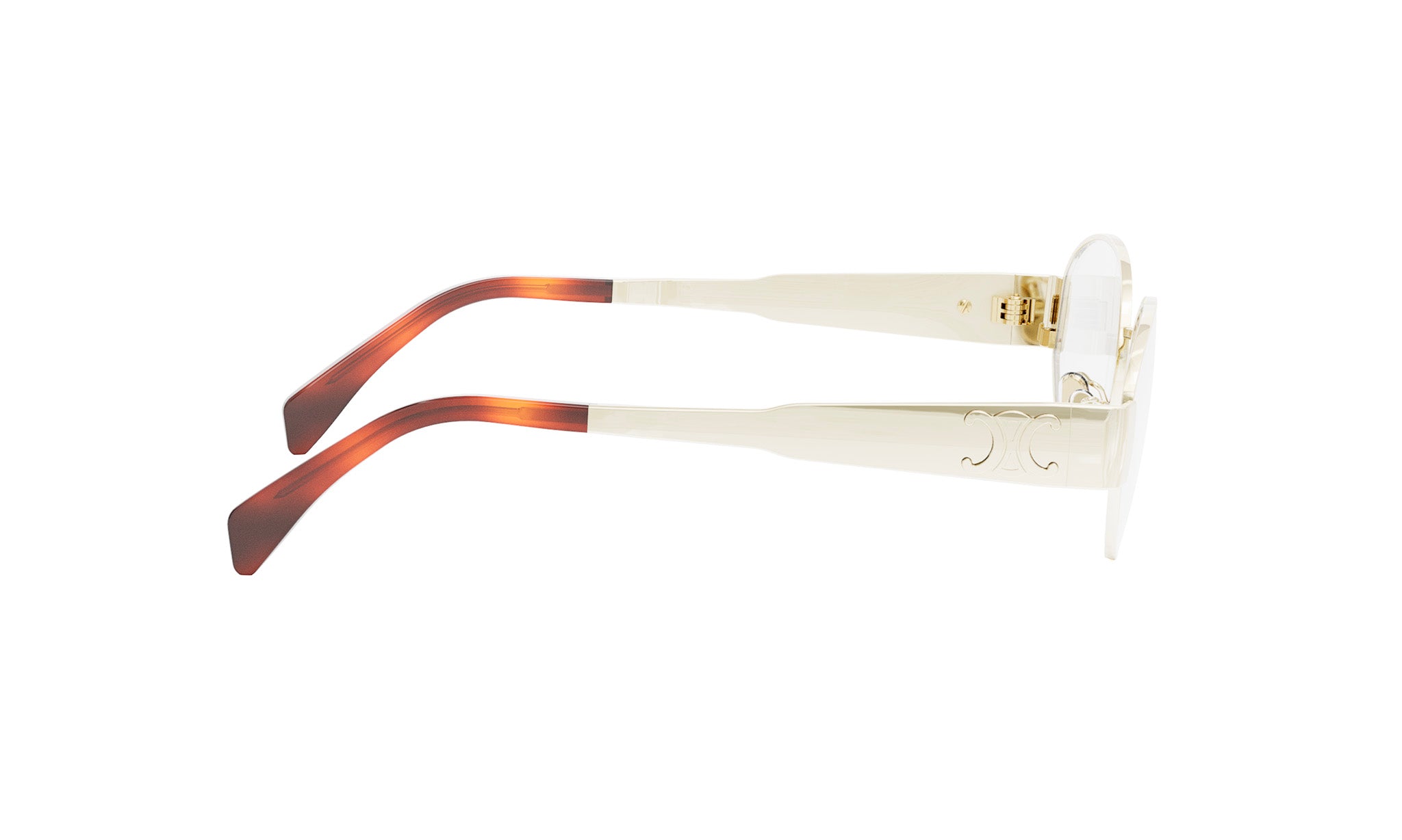 A pair of white-framed sunglasses with brown accents.