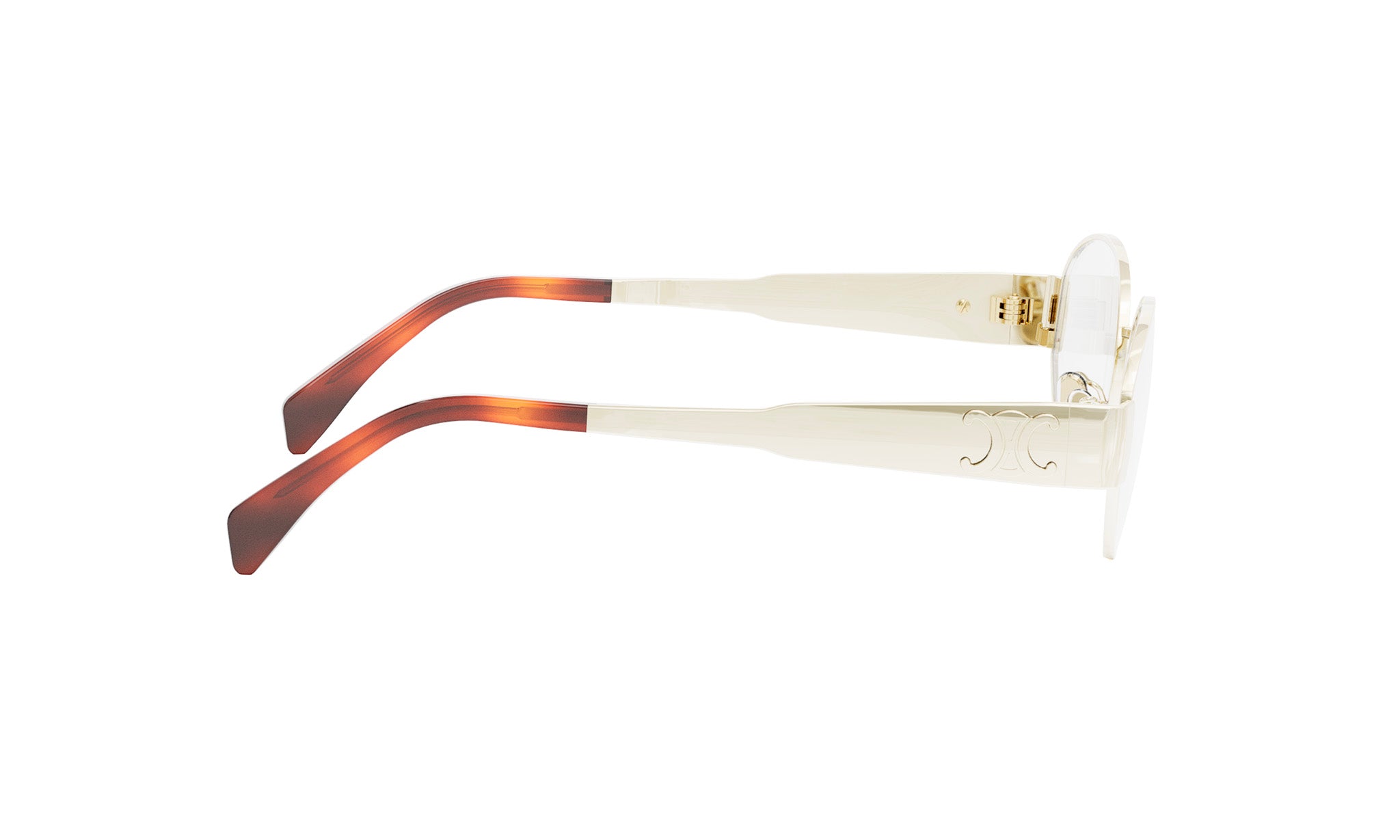 A pair of white-framed sunglasses with brown accents.