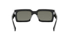 A pair of black sunglasses with dark lenses.