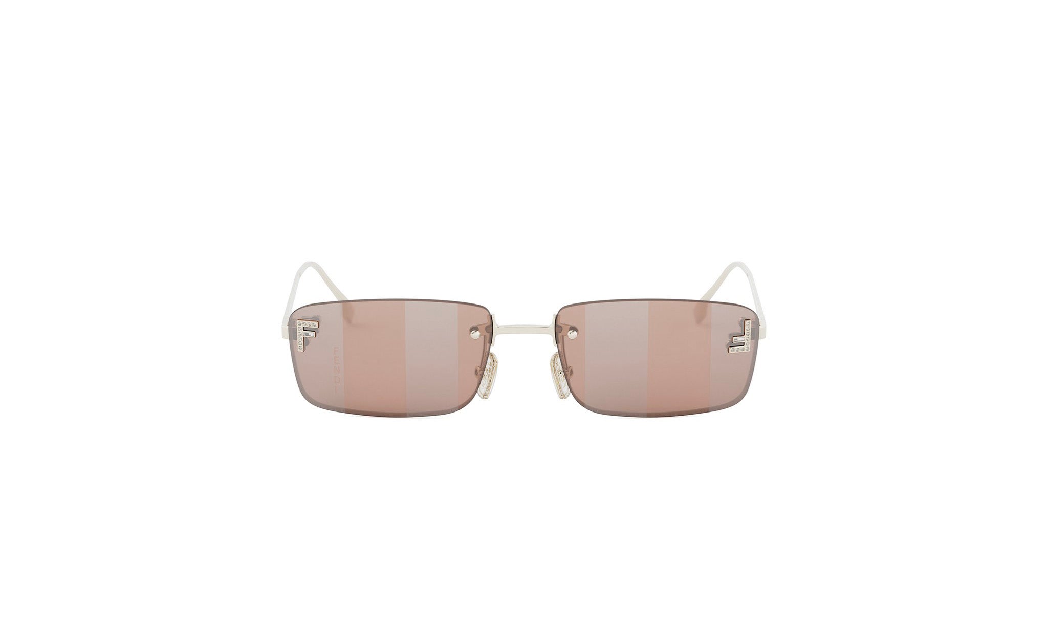 A pair of brown-tinted rectangular sunglasses with silver frames and small round eyelets.