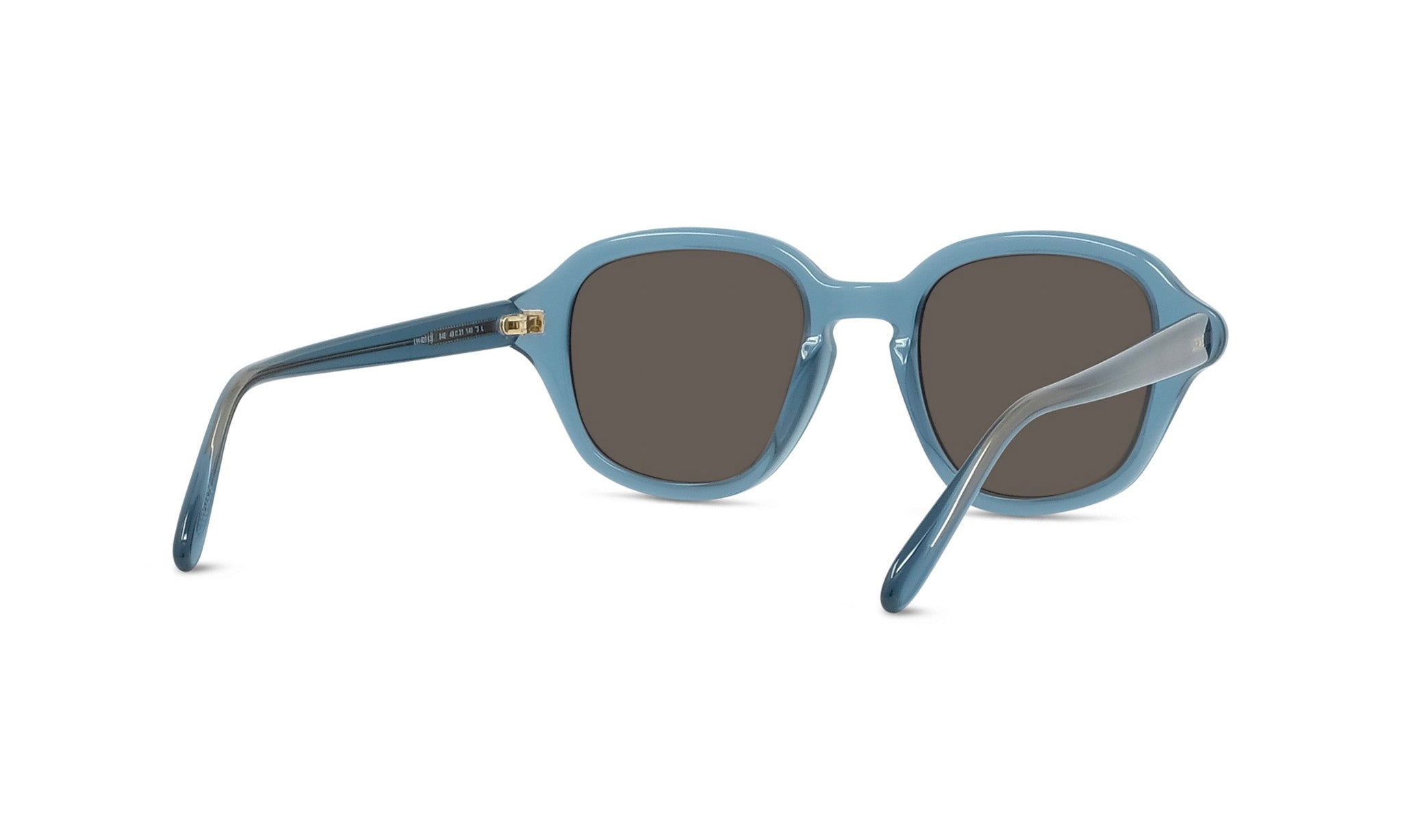 A pair of blue-tinted sunglasses with dark lenses.