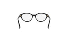 A pair of black cat-eye framed glasses with gold accents.