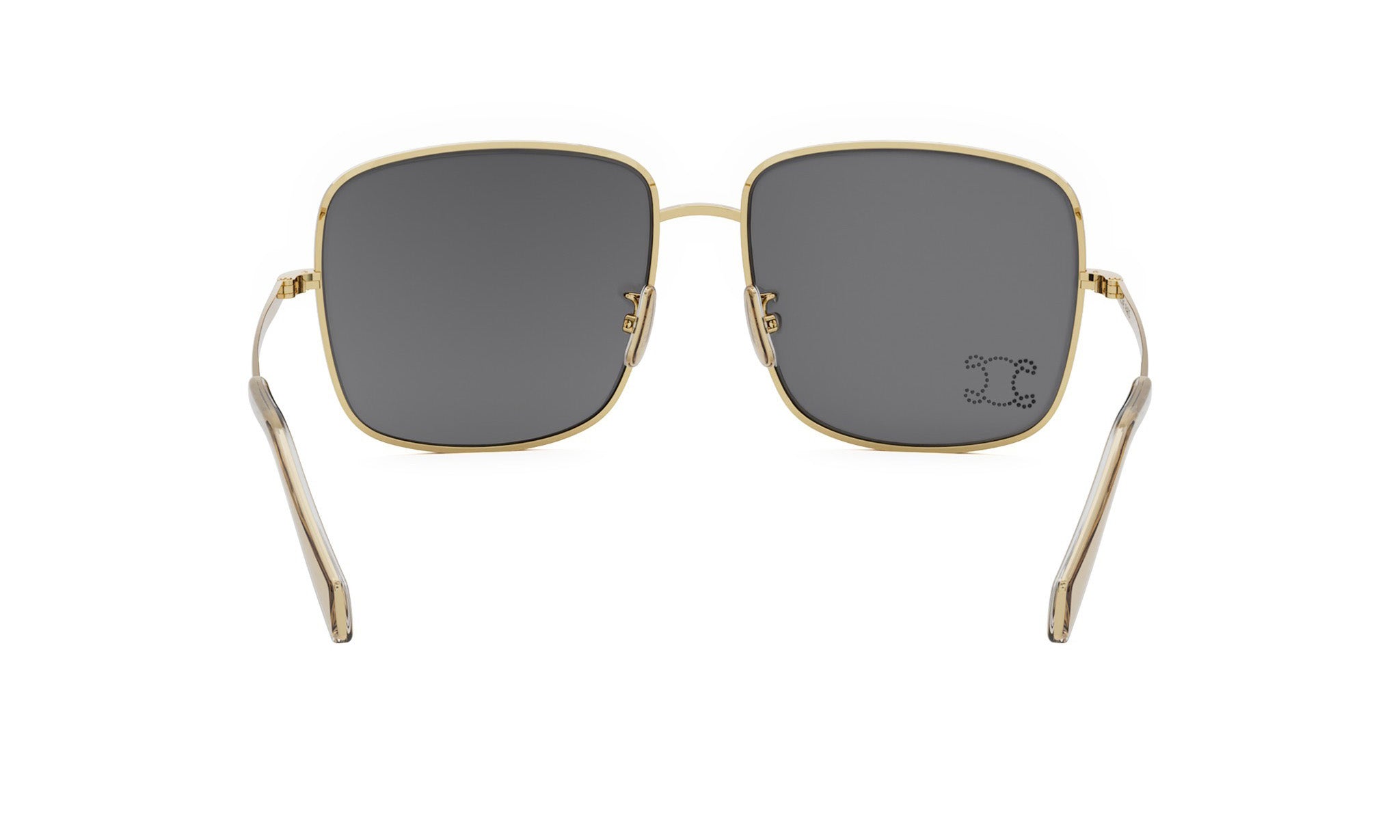 A pair of gold-framed sunglasses with dark lenses.