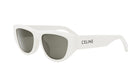 A pair of white sunglasses with dark lenses.