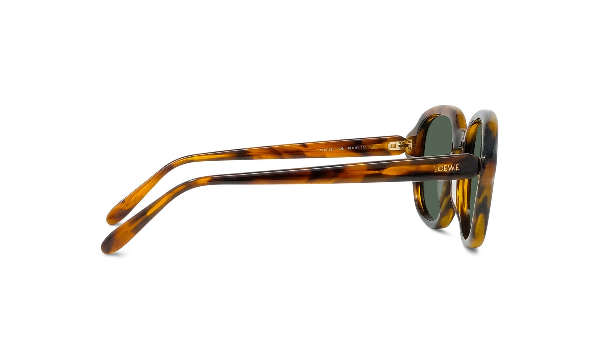 A pair of tortoiseshell sunglasses with the LESS THAN 500 logo visible on the frame.