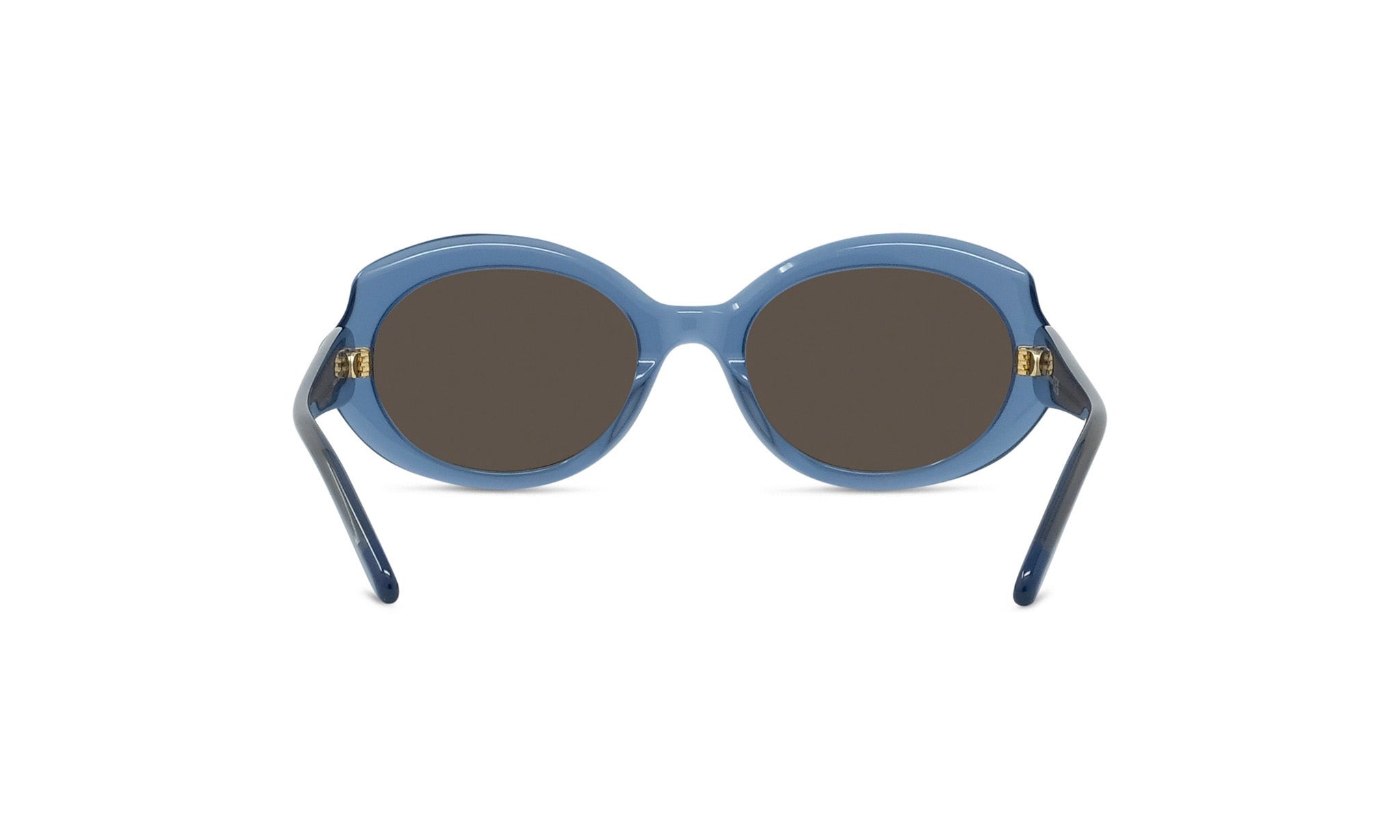 A pair of blue-tinted sunglasses with dark lenses.