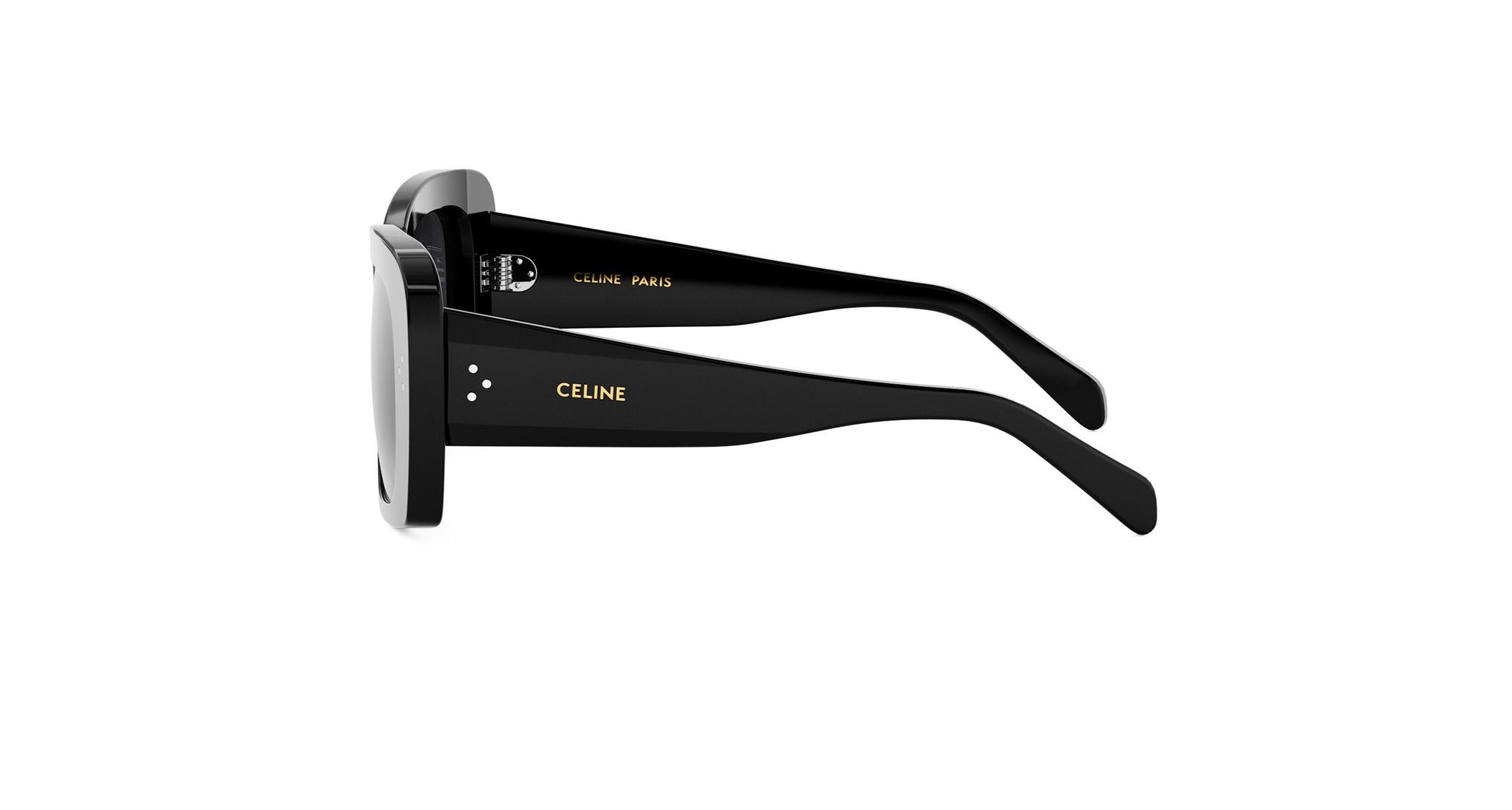 A pair of black sunglasses with the Celine logo on the frame.